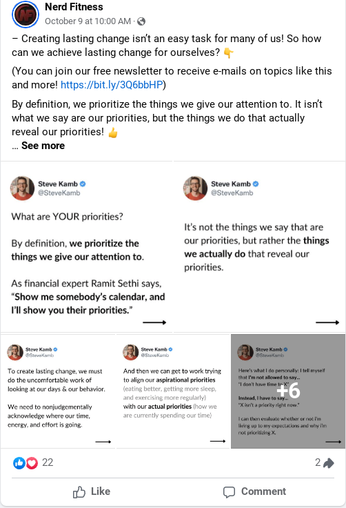 Nerd Fitness Facebook Post Email message as an image collage