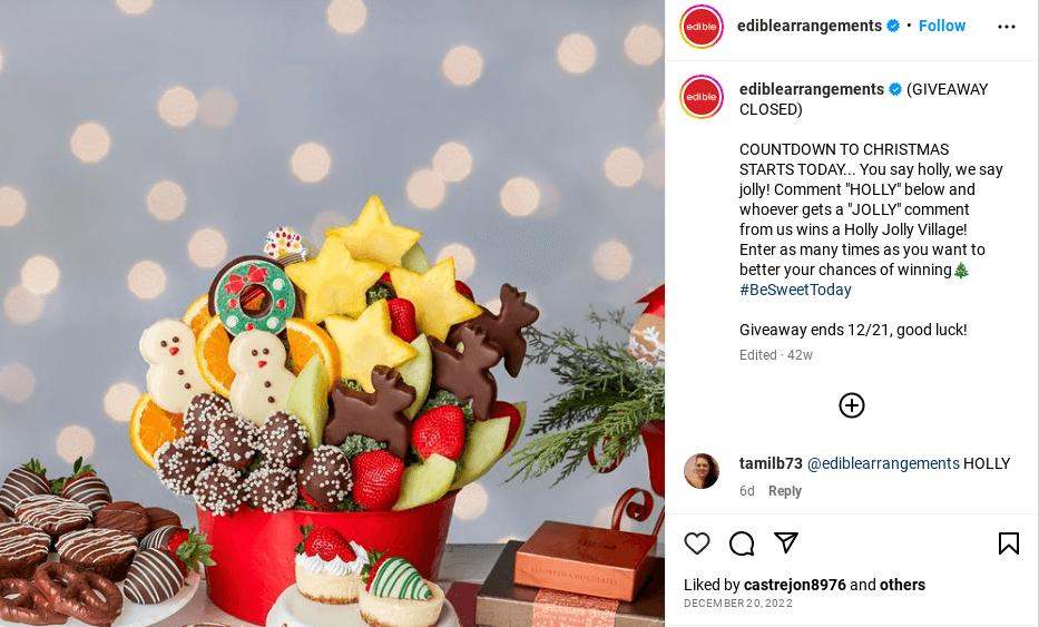 Edible Arrangements Instagram giveaway post