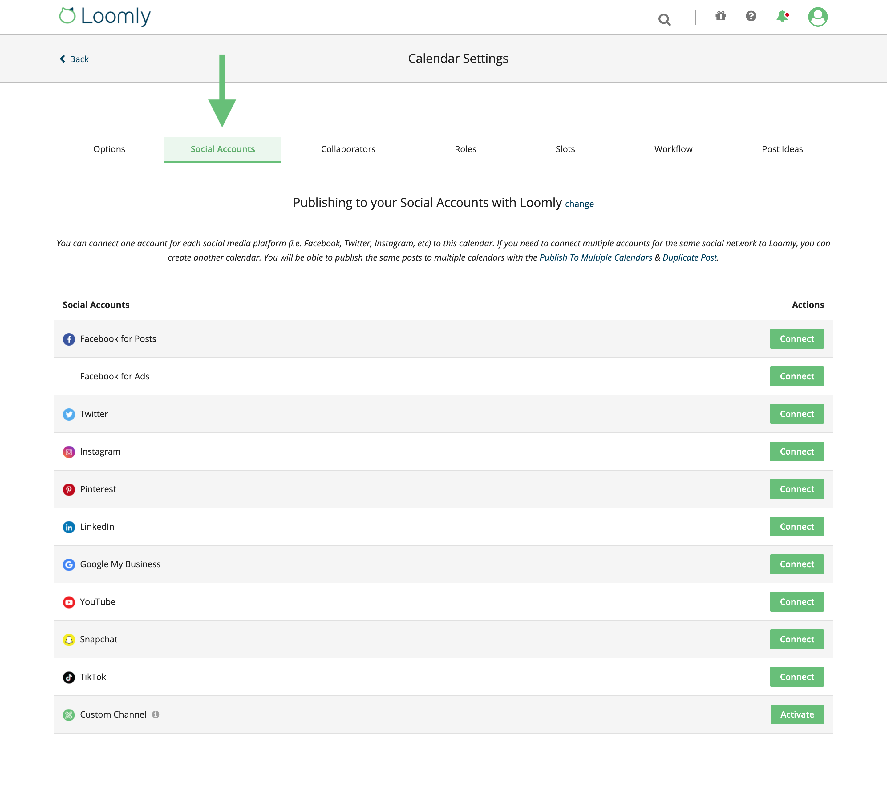 introducing loomly instagram direct publishing social accounts tab