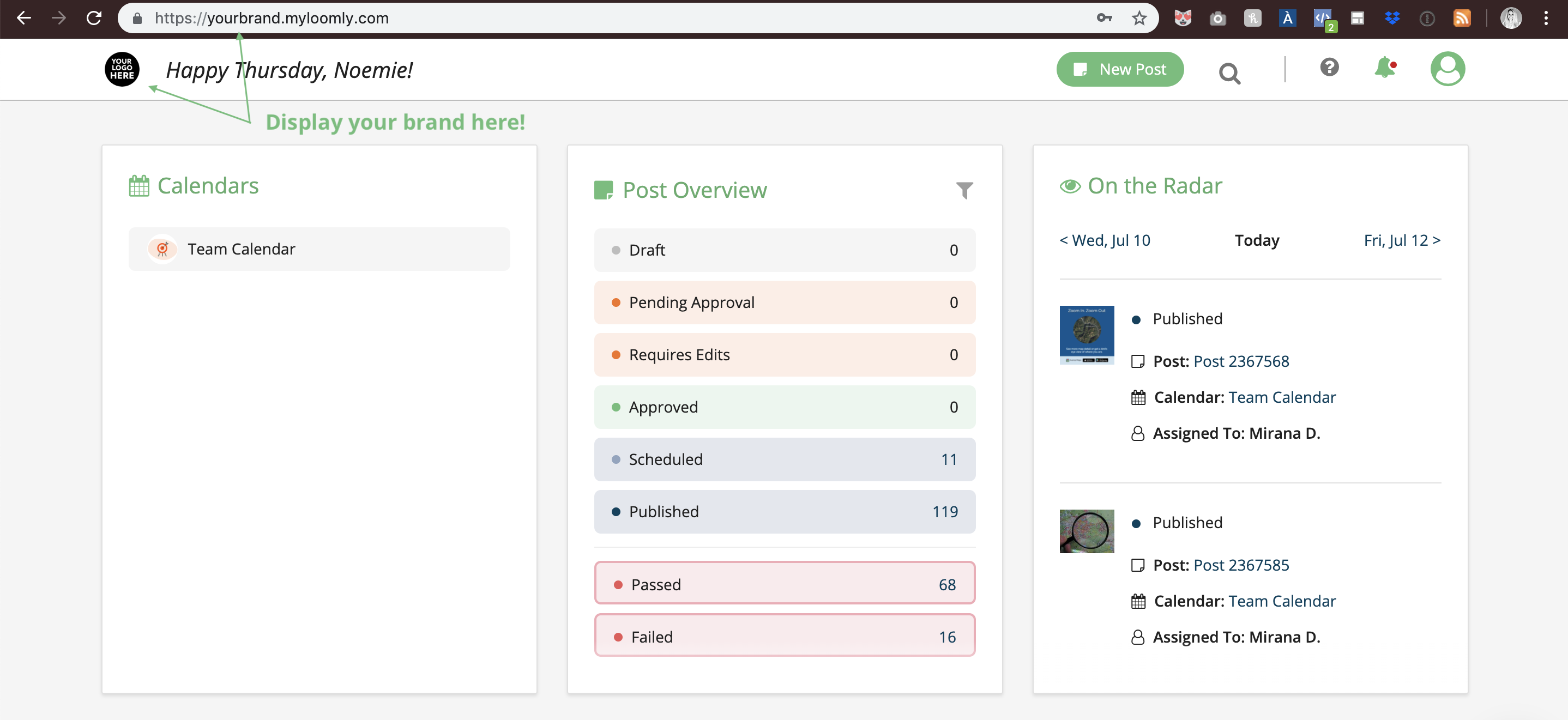 loomly custom branding custom subdomain example