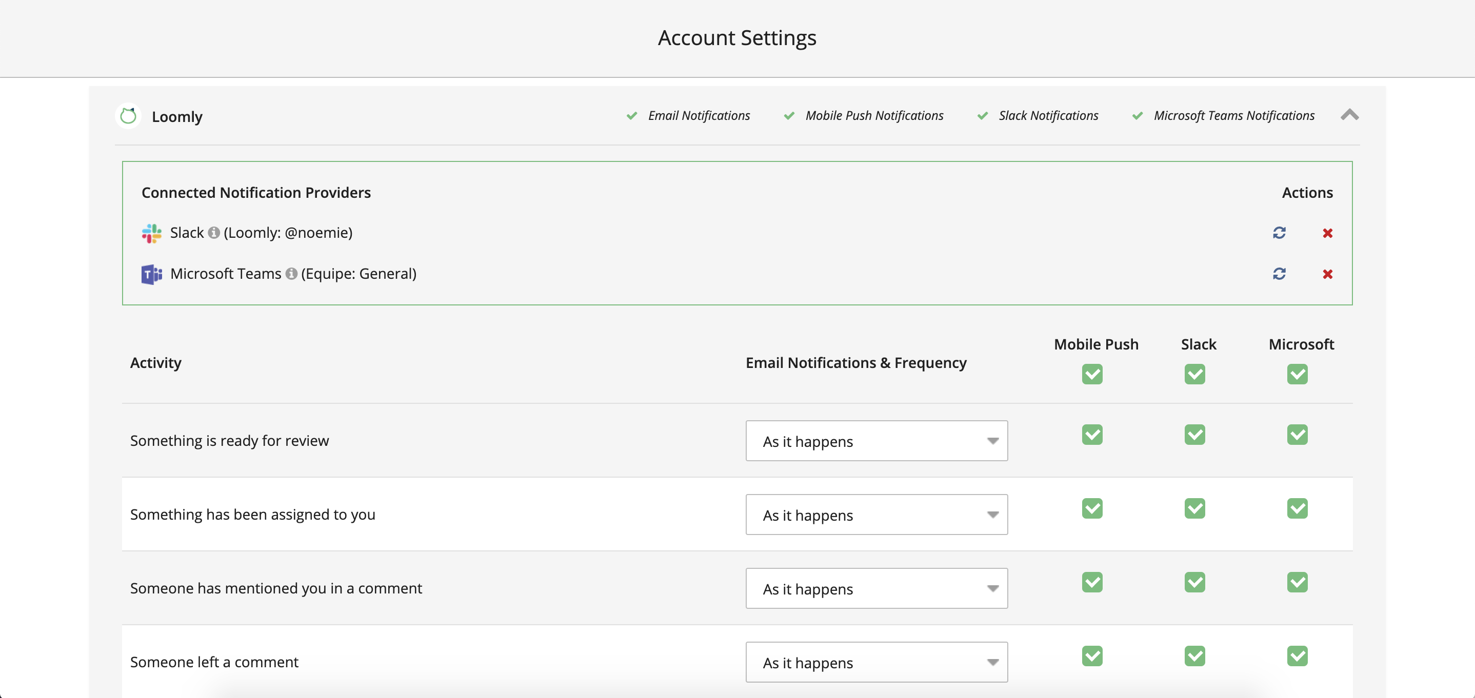 loomly microsoft integration notification preference