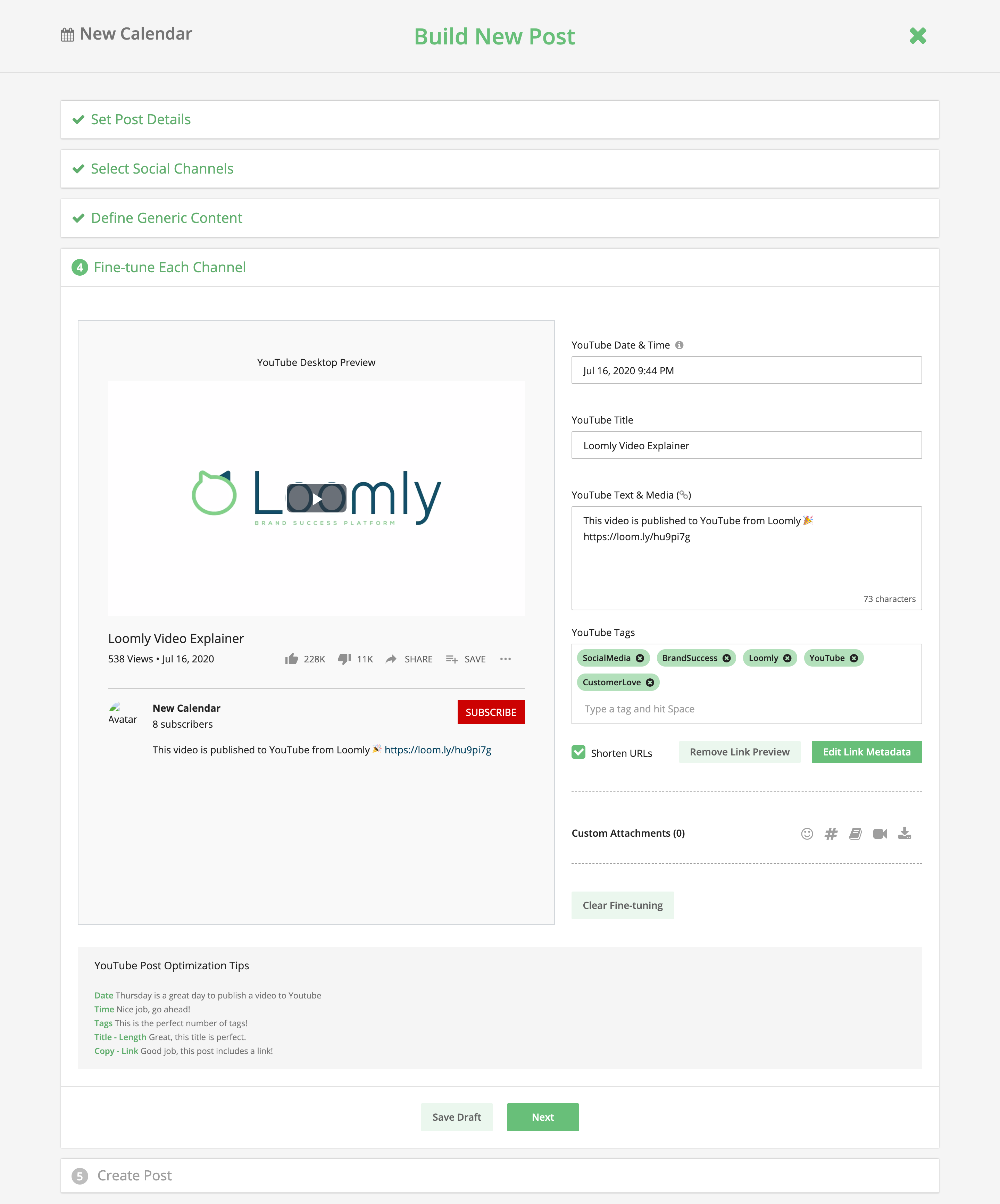 loomly x youtube integration fine-tuning panel