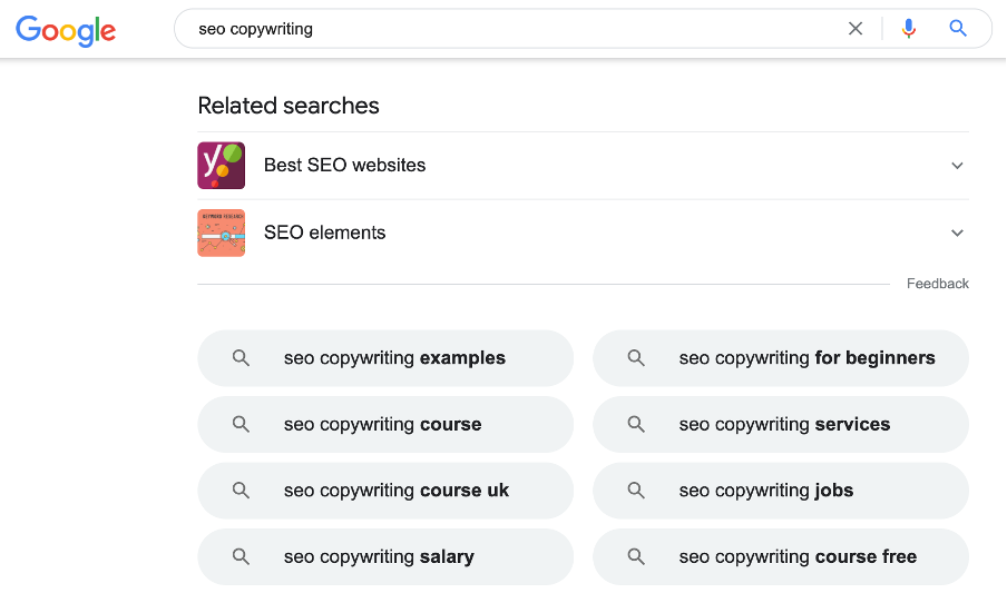 seo beginner's guide google related searches