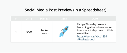social media for small business post preview spreadsheet