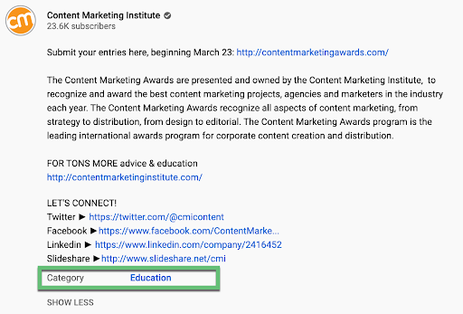 youtube marketing category description