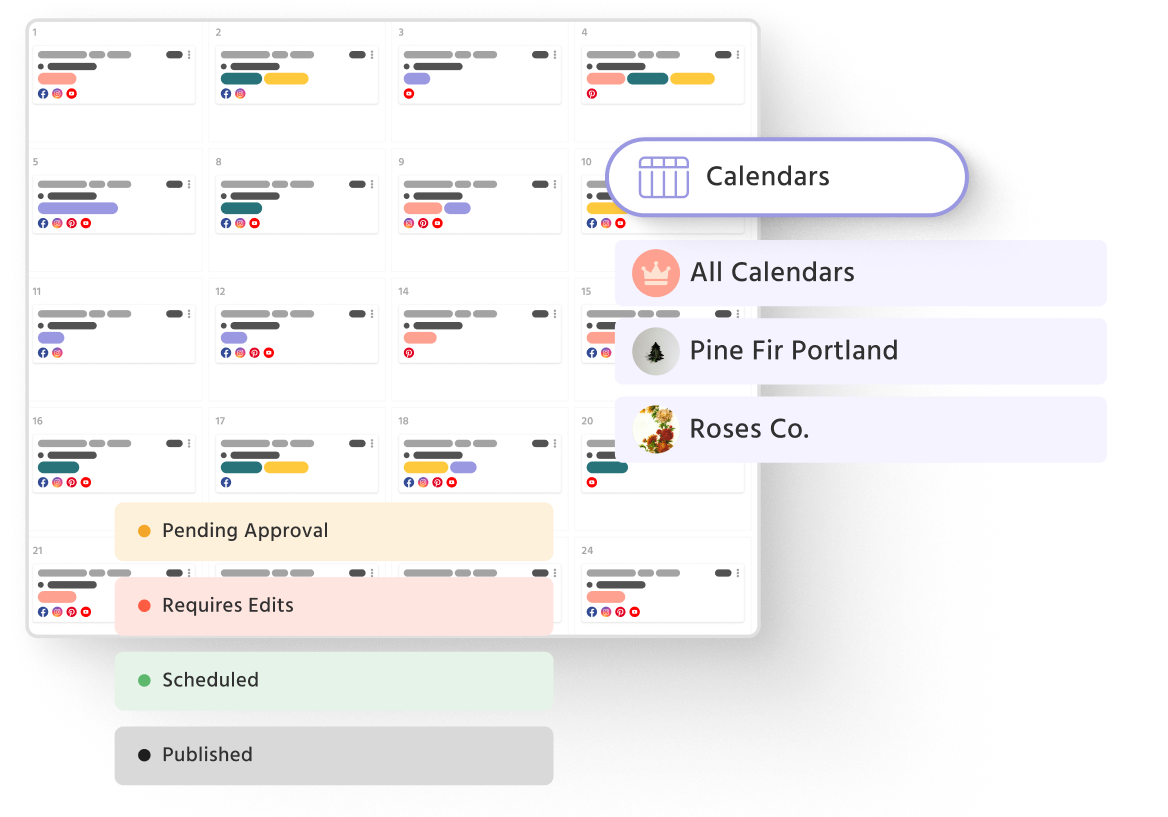 collage of Loomlys calendar scheduling and post tracking